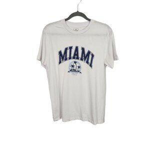 Miami Short Sleeve Crewneck‎ Collegiate Printed Graphic Tee in White - Size S